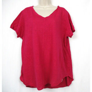 Tahari Linen Sweater 1X Womens V Neck Boxy Relaxed Pullover Lightweight Fuschia